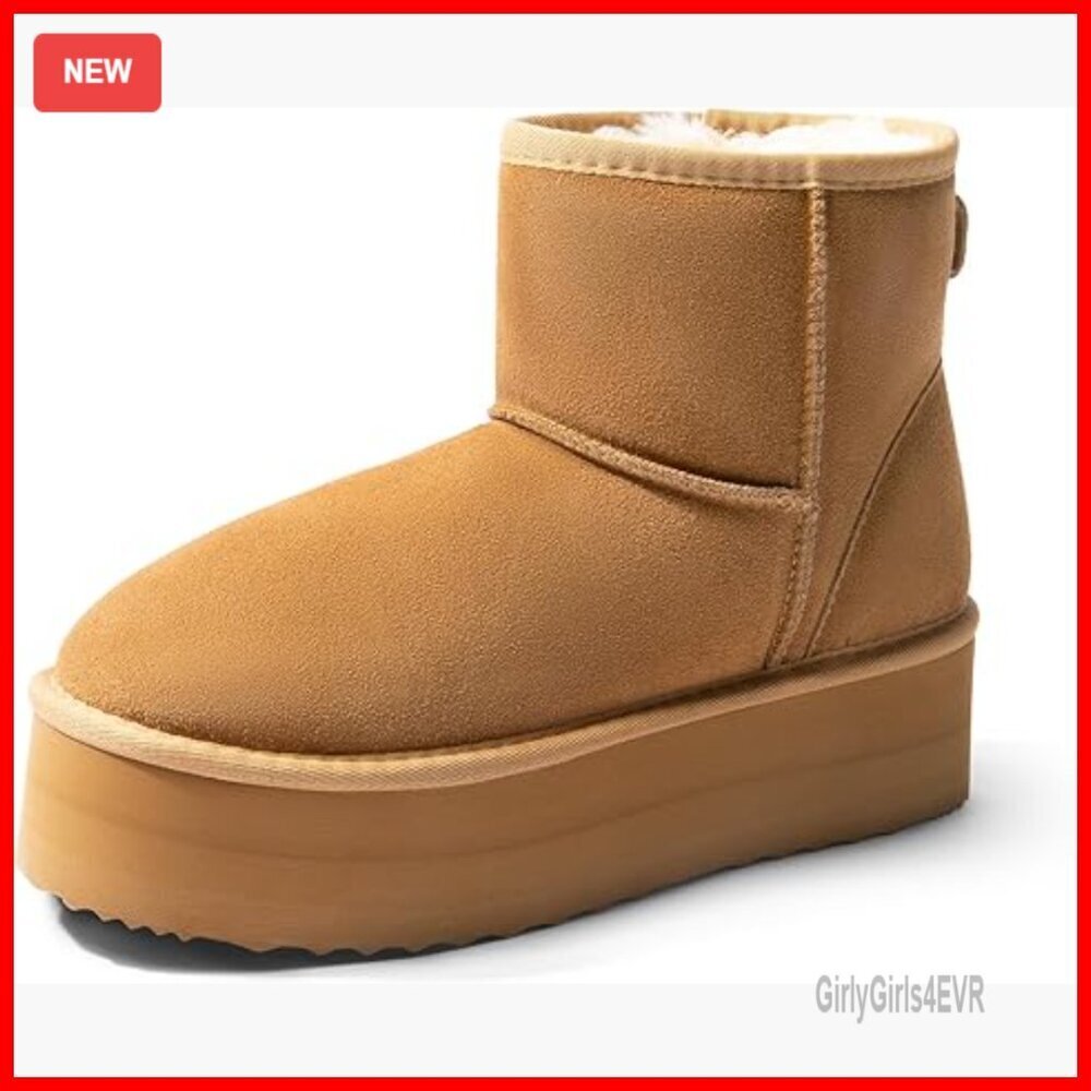 Genuine Suede Platform Ankle Boots with Faux Fur Lining Memory Foam